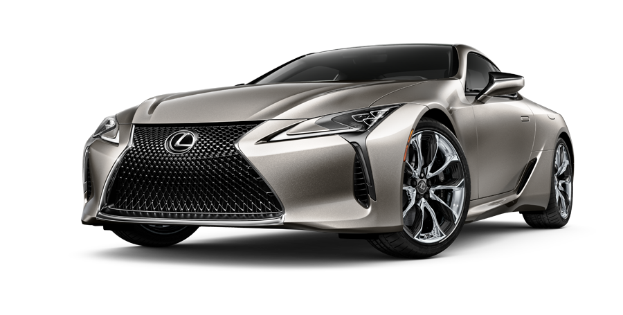 Exterior of the Lexus LC Hybrid shown in Atomic Silver on a coastal highway background | Lexus of Kingsport in Kingsport TN