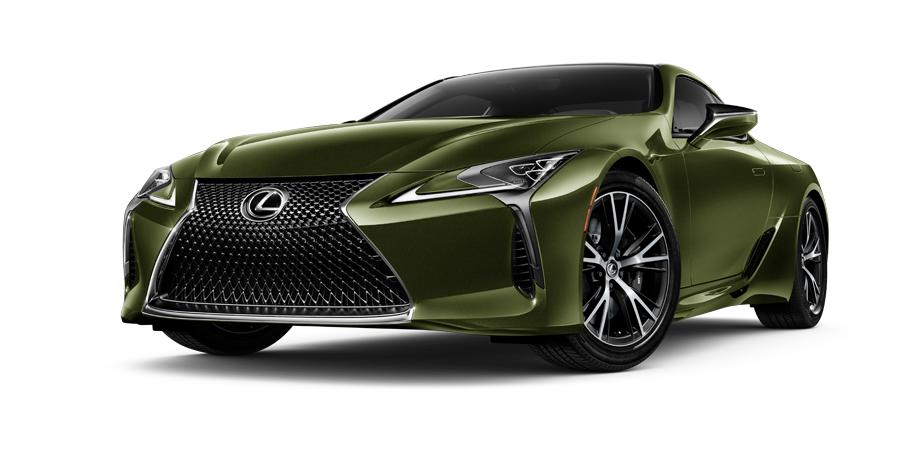 Exterior of the Lexus LC shown in Nori Green Pearl on a coastal highway background | Lexus of Kingsport in Kingsport TN