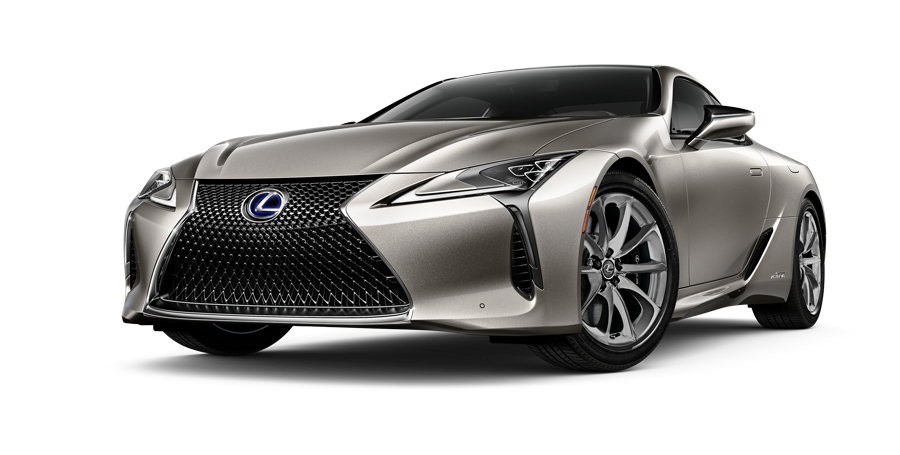 Exterior of the Lexus LC Hybrid shown in Atomic Silver on a desert background | Lexus of Kingsport in Kingsport TN